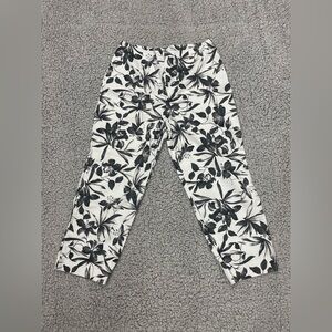 Vintage 90s Clio black and white tropical floral crop capri pants 12
